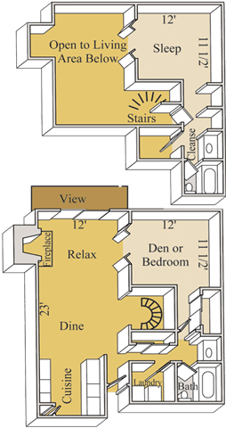 Floor plan for 2 beds, 2 baths, 1032 sqft